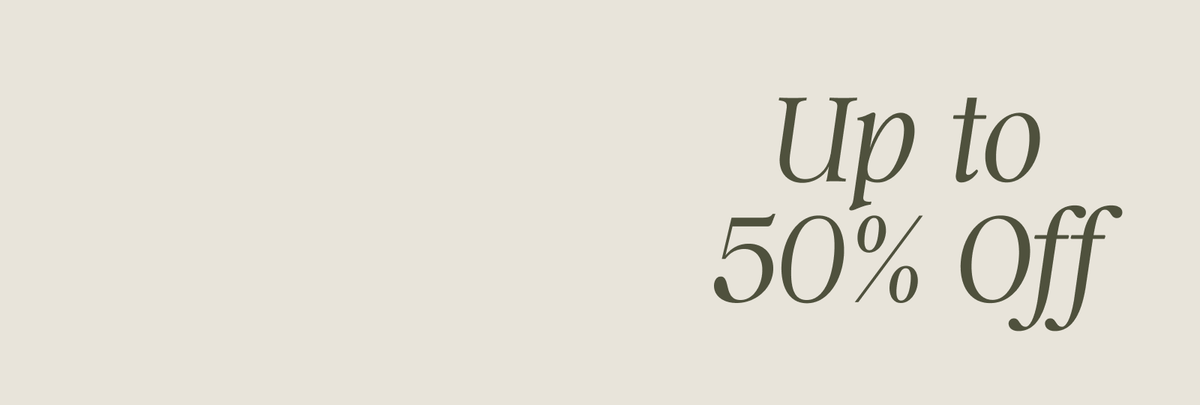 beige banner with "up to 50% Off" text