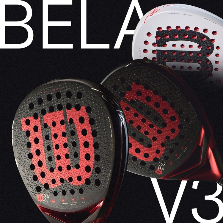 the three padel rackets in the Wilson Bela V3 lineup