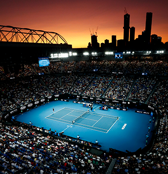 overhead shot of Australian open at dusk.