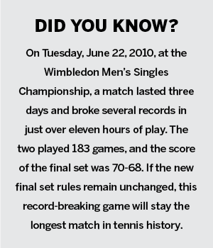 blurb explaining the 11-hour Wimbledon tennis match in 2010.