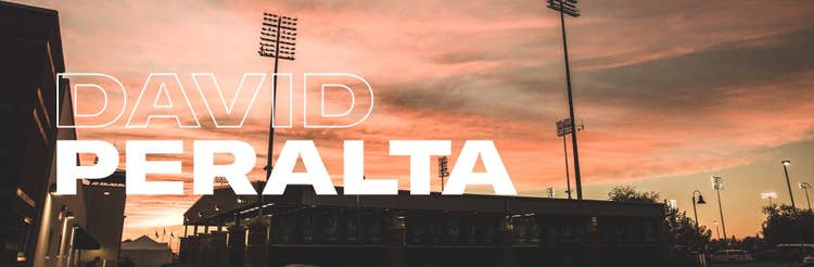 Peralta's name over a baseball diamond at sunset