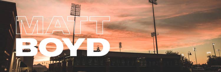 Photo of baseball diamond with mathew boyd's name overlaid