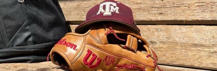 A&M hat and ball glove