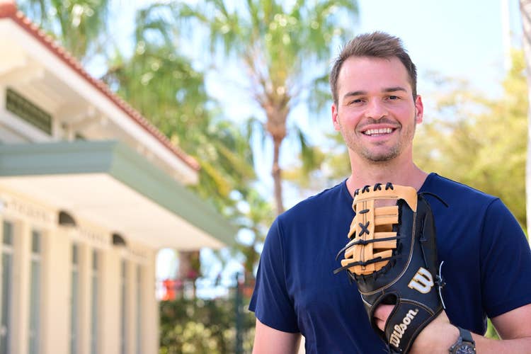 Trey Mancini with his A2000 F16HT First Base Mitt