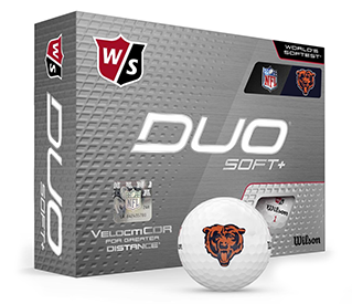 Box of golf balls with one showing the Chicago Bears logo