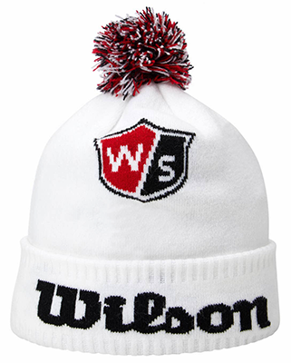 Gray beanie hat with logo on the front