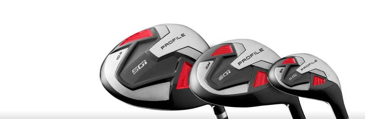 driver, fairway wood, and hybrid club faces on white background