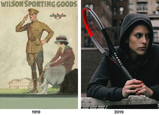 Illustration from World War I with a woman sitting with tennis racket