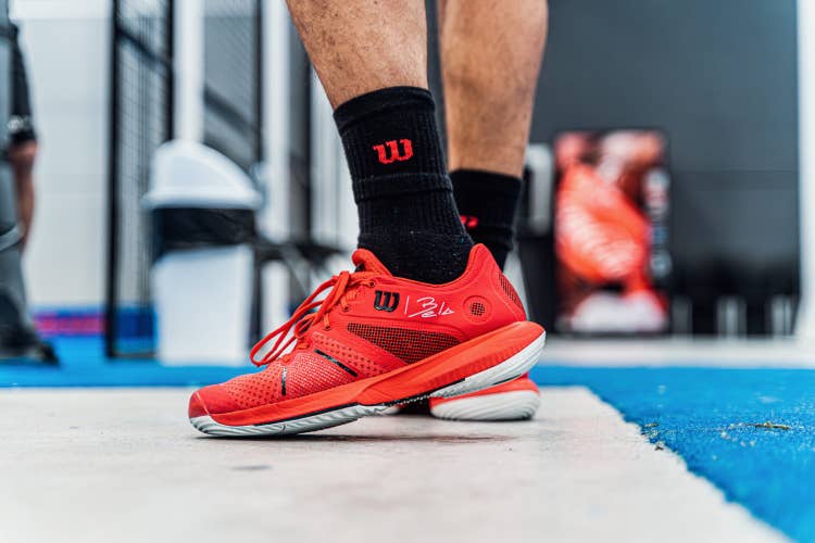 Red Bela Pro Padel Shoe on court