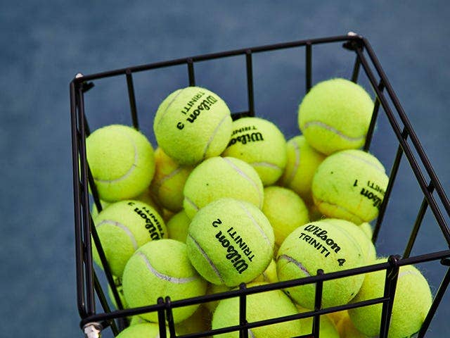 Hopper of tennis balls