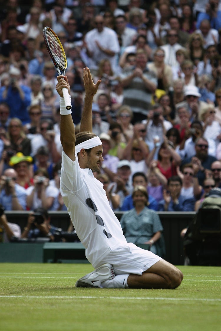 Roger Federer celebrating at Wimbledon