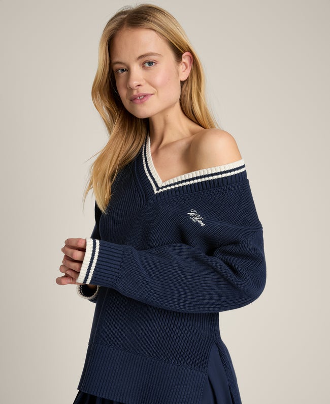 マルボン × wheelsup コラボスウェットネイビー Classic Navy Varsity V-Neck Sweater | Wilson Sporting Goods