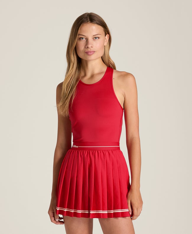 Varsity Red Laser Cut Pleat Dress | Wilson Sporting Goods