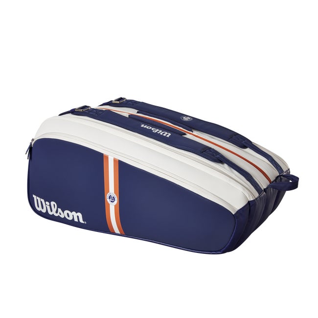 WILSON Roland-Garros Super Tour Sac pour raquette de tennis – Peut contenir jusqu'à 9 raquettes, argile/blanc/bleu marine, Argile/blanc/bleu marine