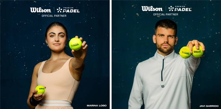 Marina Lobo and Javi Garrido with Premier Padel Balls