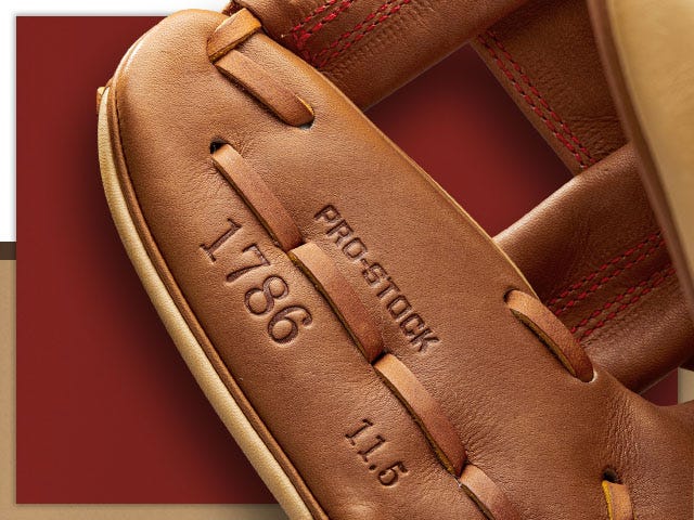 baseball glove with Pro Stock stamp inset in leather