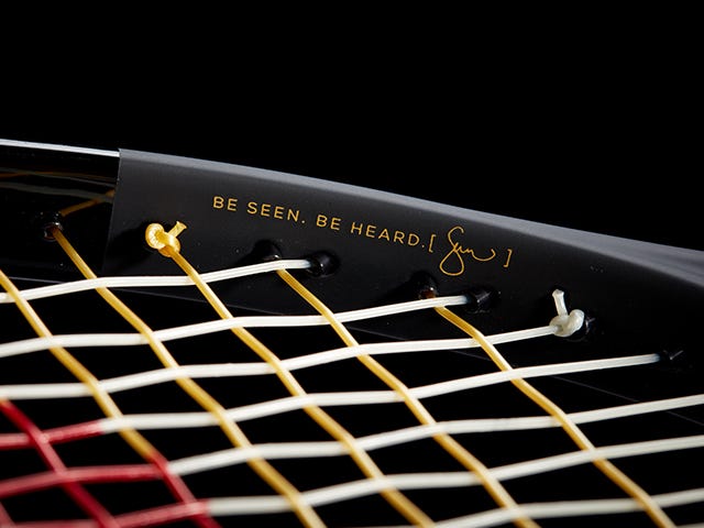 Close up of SW102 Autographed Tennis Racket