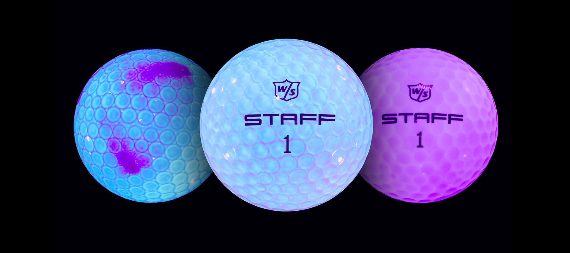 Golf Balls under black light showing inconsistent surfaces
